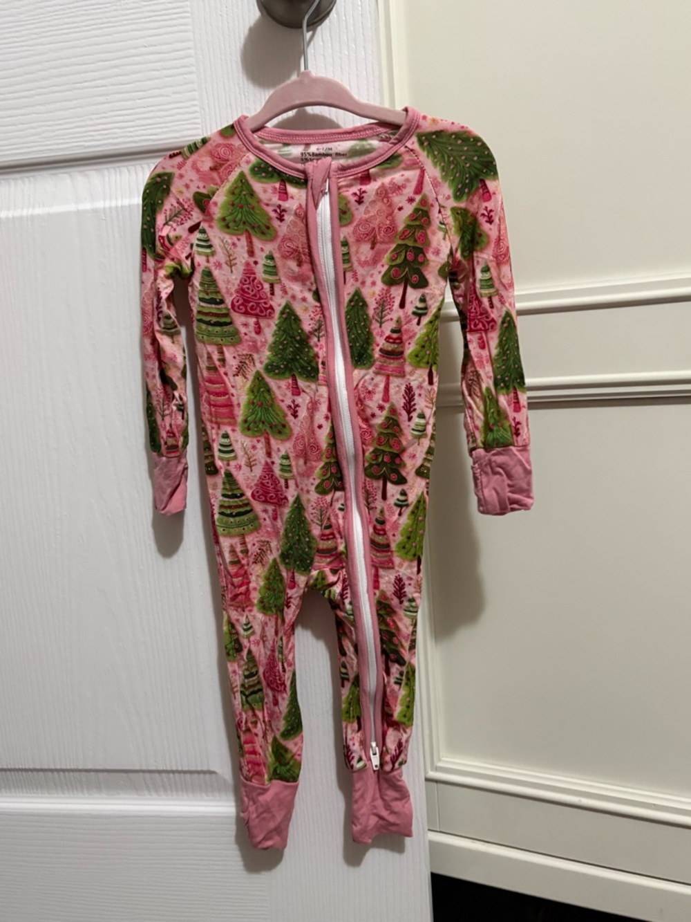 Pink Holiday Tree Print Infant One-Piece